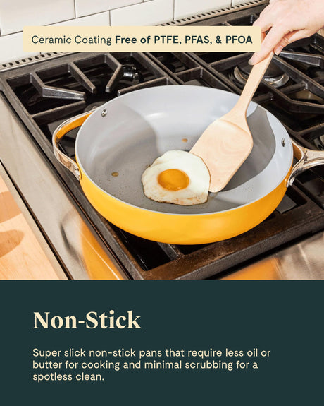 Caraway Nonstick Ceramic Cookware Set (12 Piece) Pots, Pans, 3 Lids and Kitchen Storage - Non Toxic - Oven Safe & Compatible with All Stovetops - Cream Caraway