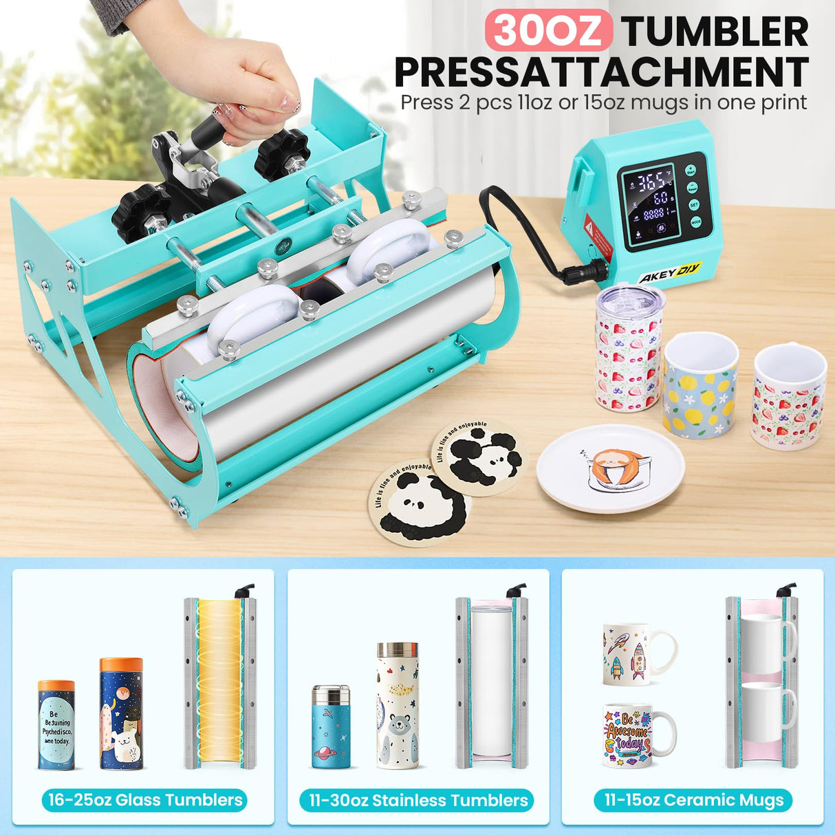 AKEYDIY Upgraded Heat Press Machine 8 in 1 Combo 15 X15 Digital Multifunction Shirt Press Machine for T Shirts Sublimation Machine 360-Degree Swing Away Dual-Tube Heating for DIY T-Shirts Caps&Mugs AKEYDIY