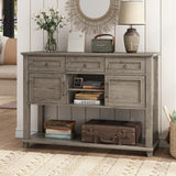 Vabches Farmhouse Entryway Table with Storage, 47" Modern Console Table with Sliding Barn Door & Drawers, Wood Rustic Sofa Table for Living Room, Entryway, Hallway, Washed Grey Vabches