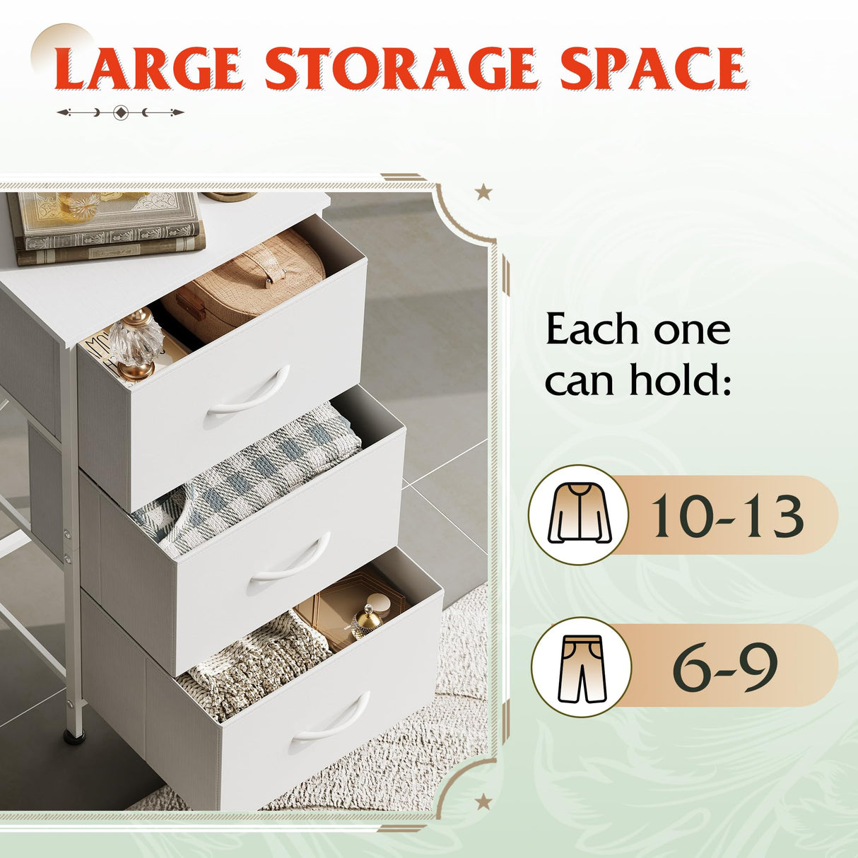 WLIVE Nightstand with 3 Drawers, Fabric Dresser, Organizer Unit, Storage Dresser for Bedroom, Hallway, Entryway, Closets, Sturdy Steel Frame, Wood Top, Easy Pull Handle, White WLIVE