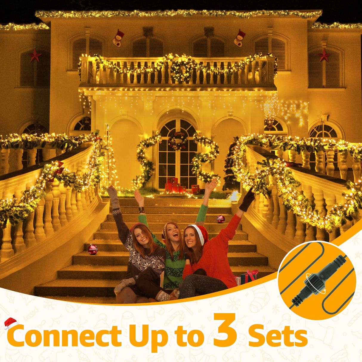 Ollny Cluster Lights Christmas 400LED 20FT, Warm White Christmas Tree Lights 8 Modes Timer Remote, Waterproof Connectable String Lights for Outdoor Indoor Outside Garland Xmas Decorations Ollny