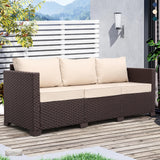 Oasishine Patio Furniture 3-seat Sofa Wicker Outdoor Furniture Outdoor Couch Deep Seat Hight Backrest Non-Slip Cushions, Khaki Oasishine