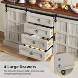 DWVO Farmhouse Sideboard Buffet Cabinet with Storage, Large Kitchen Cabinet w/Sliding Barn Doors and 4 Drawers, for Dining Room, White DWVO