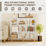 Furniwell 9 Cube Bookcase & Bookshelf, 3 Tier Storage Organizer with Legs, Freestanding Open Frame Book Shelves for Living Room, Office, White Furniwell