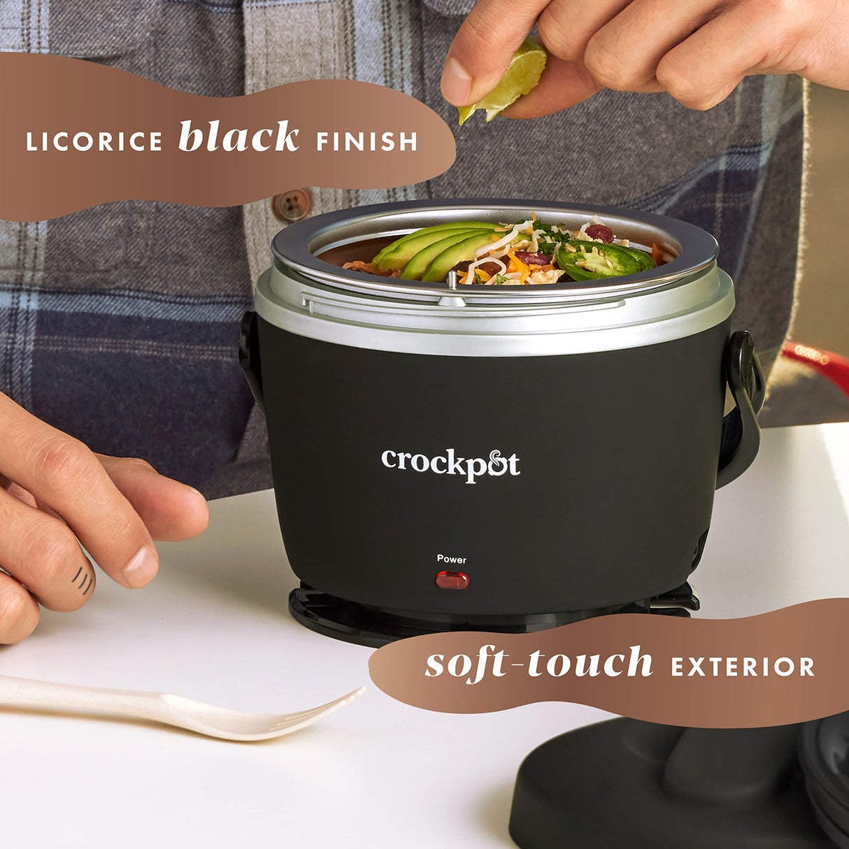 Crock-Pot Electric Lunch Box, 20-Ounce Portable Food Warmer, Black Licorice, Perfect for Travel, On-the-Go & Office Use | Stylish, Spill-Free & Dishwasher-Safe | Ideal Men & Women's Gifts Crock-Pot