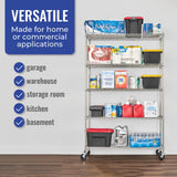 SafeRacks NSF Certified Storage Shelves, Zinc, Heavy Duty Steel Wire Shelving Unit with Wheels and Adjustable Feet, Garage or Bakers Rack Kitchen Shelving, Pantry Shelf - (18"x48"x72" 5-Tier) SafeRacks