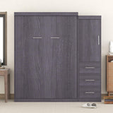 SOFTSEA Full Size Murphy Bed with Wardrobe, Farmhouse Wall Bed Frame with Storage Drawers, Can be Folded into a Cabinet, No Box Spring Needed, Grey SOFTSEA