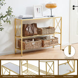 Wimarsbon Console Table, 3 Tier Entryway Table, Hallway Table, Narrow Sofa Table with Shelves, Display Side Table, Entrance Table for Entryway, Hallway, Foyer, Living Room (Gold Frame White) Wimarsbon
