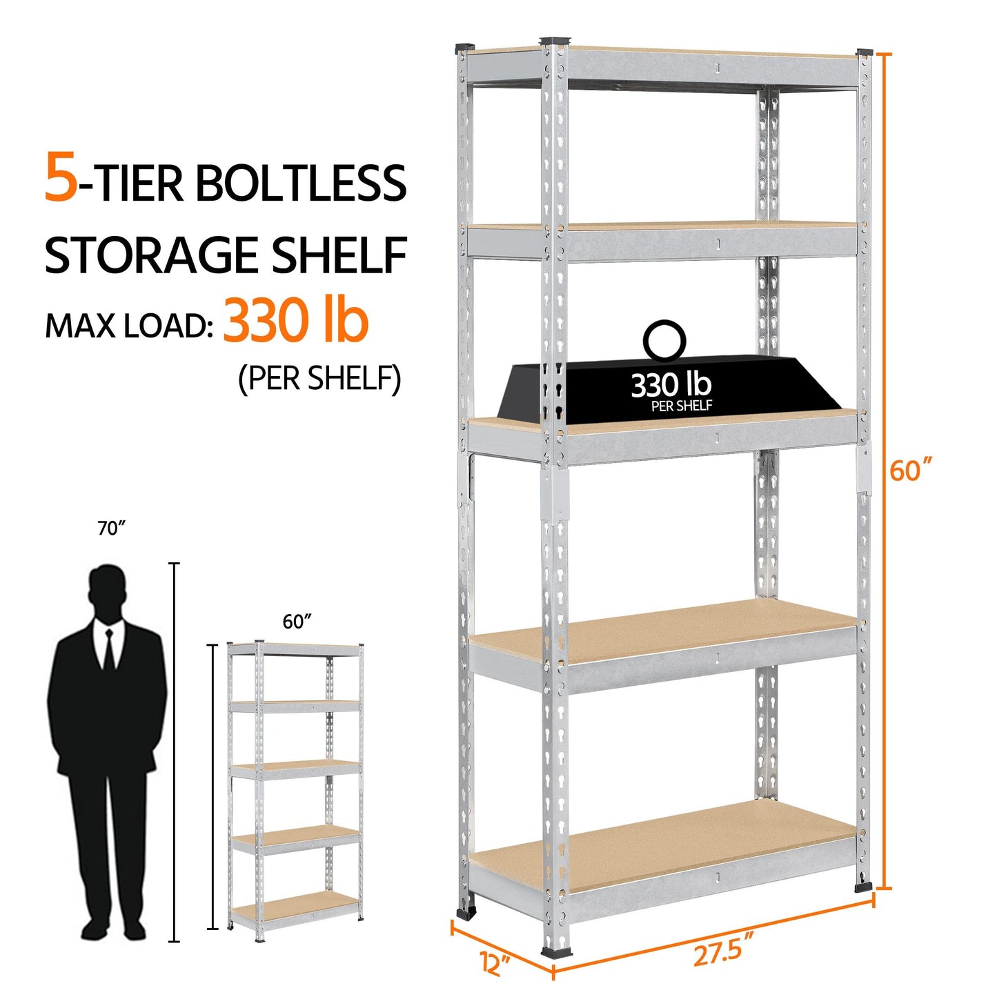 Topeakmart 5-Tier Utility Shelves, Metal Storage Shelves Garage Shelving Unit Adjustable Garage Storage Shelves Storage Racks Heavy Duty Shed - WoodArtSupply