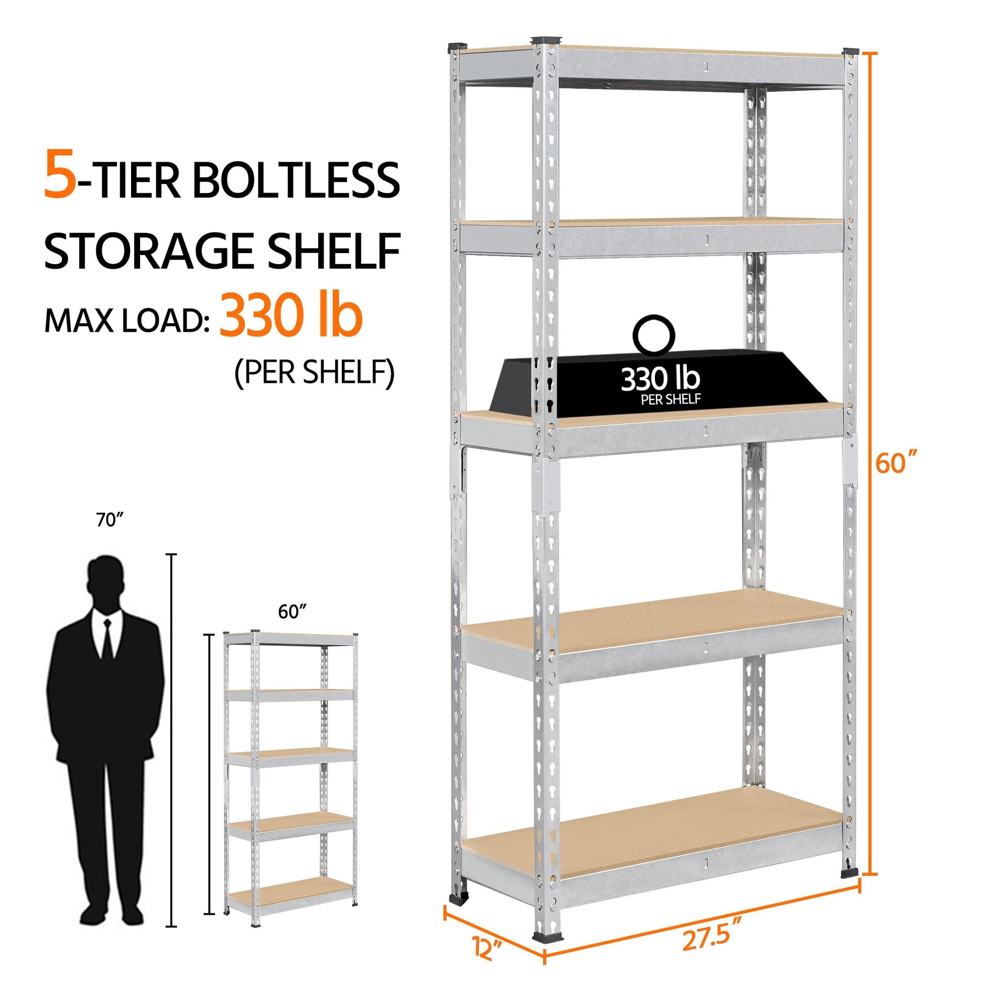 Topeakmart 5-Tier Utility Shelves, Metal Storage Shelves Garage Shelving Unit Adjustable Garage Storage Shelves Storage Racks Heavy Duty Shed - WoodArtSupply