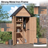 Outdoor Storage Shed with Strongest Metal Frame, Storage Cabinet with Floor, Weatherproof Tool Shed with Adjustable Shelfs, Lockable Metal Garden Shed Steel for Backyard Patio (Light Brown) MEDEHOO