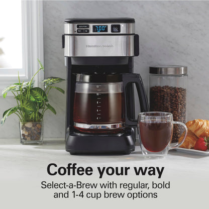 Hamilton Beach Programmable Coffee Maker, 12 Cups, Front Access Easy Fill, Pause & Serve, 3 Brewing Options, Black (46310)