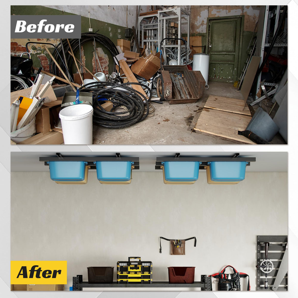 RDUIGT Garage Ceiling Bin Storage Racks,Overhead Garage Tote Storage Rack 48"x48",Heavy Duty Ceilin Tote Storage Rails Adjustable Garages Hanging Storage Racks System for Containers, Bins RDUIGT