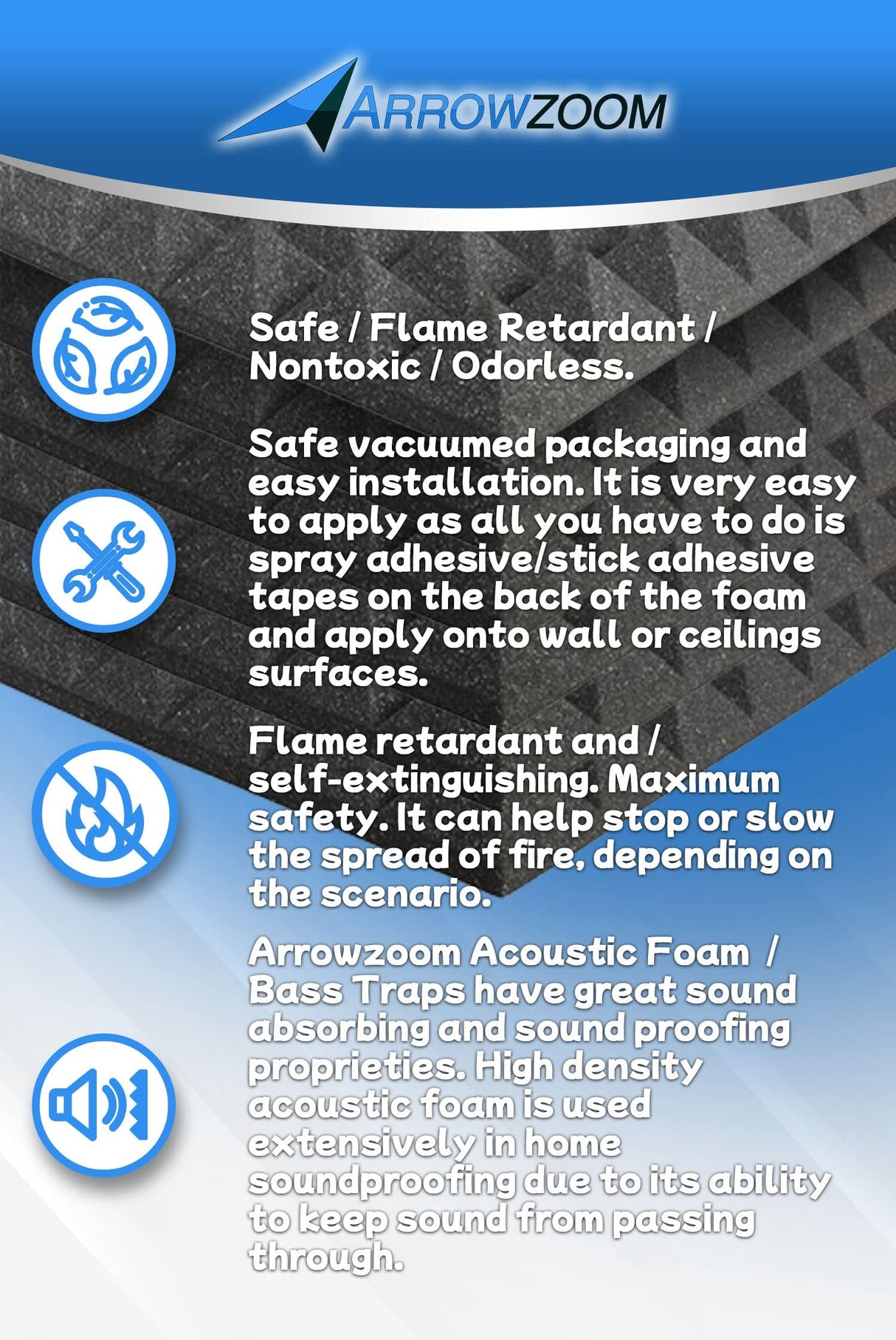 Arrowzoom New 12 Pieces 10x10x2inch Soundproofing Insulation Pyramid Acoustic Wall Foam Padding Studio Foam Tiles AZ1034 Pearl White Arrowzoom