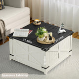 Joaxswe Farmhouse Coffee Table with Hidden Storage Compartment, Antique Black & White Square Large Center Table for Living Room, Wood Rustic Wide Coffee Tables with Hinged Lifting Tabletop for Home Joaxswe