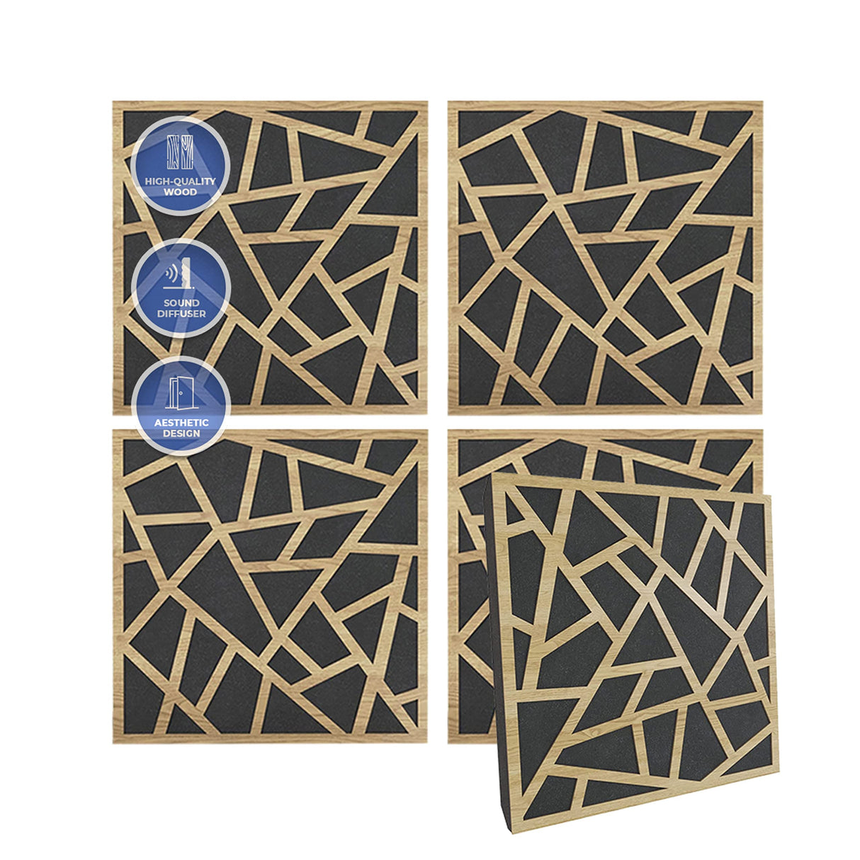 Arrowzoom 4 Diffuse PRO Acoustic Wooden Panel Absorb Sound Recording Studio High-Density Noise Reduction Fire Retardant Euroclass E NRC 0.64 up to 5000Hz Scattering Range 12 X 12 X 2 IN SD1247 Arrowzoom