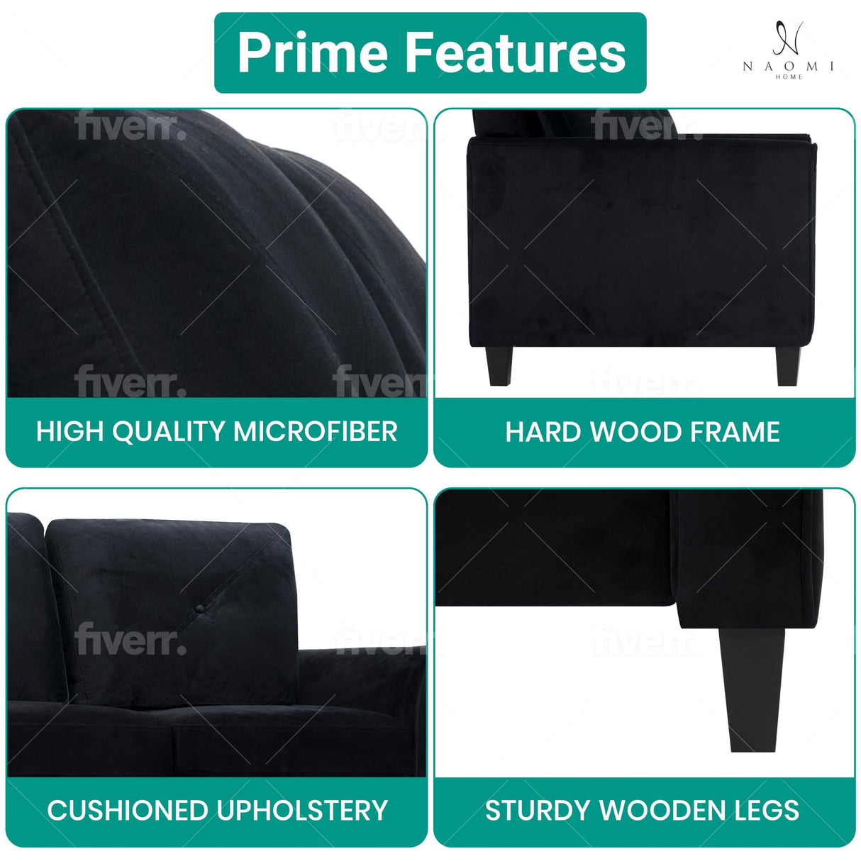 Raelynn Button Tufted Loveseat Affordable Black Loveseat for Budget-Conscious Buyers Microfiber Couch for Small Spaces Durable Sturdy Living Room Furniture Tool-Free Assembly and Easy Maintenance Naomi Home