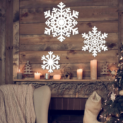 Jetec 3 Pieces Christmas Snowflake Wooden Sign Decoration for Wall Snowflake Shape Sign 3 Sizes Snowflake Hanging Plaques Rustic Wood Wall Holiday Decor for Bedroom Living Room (White, Vivid Style)