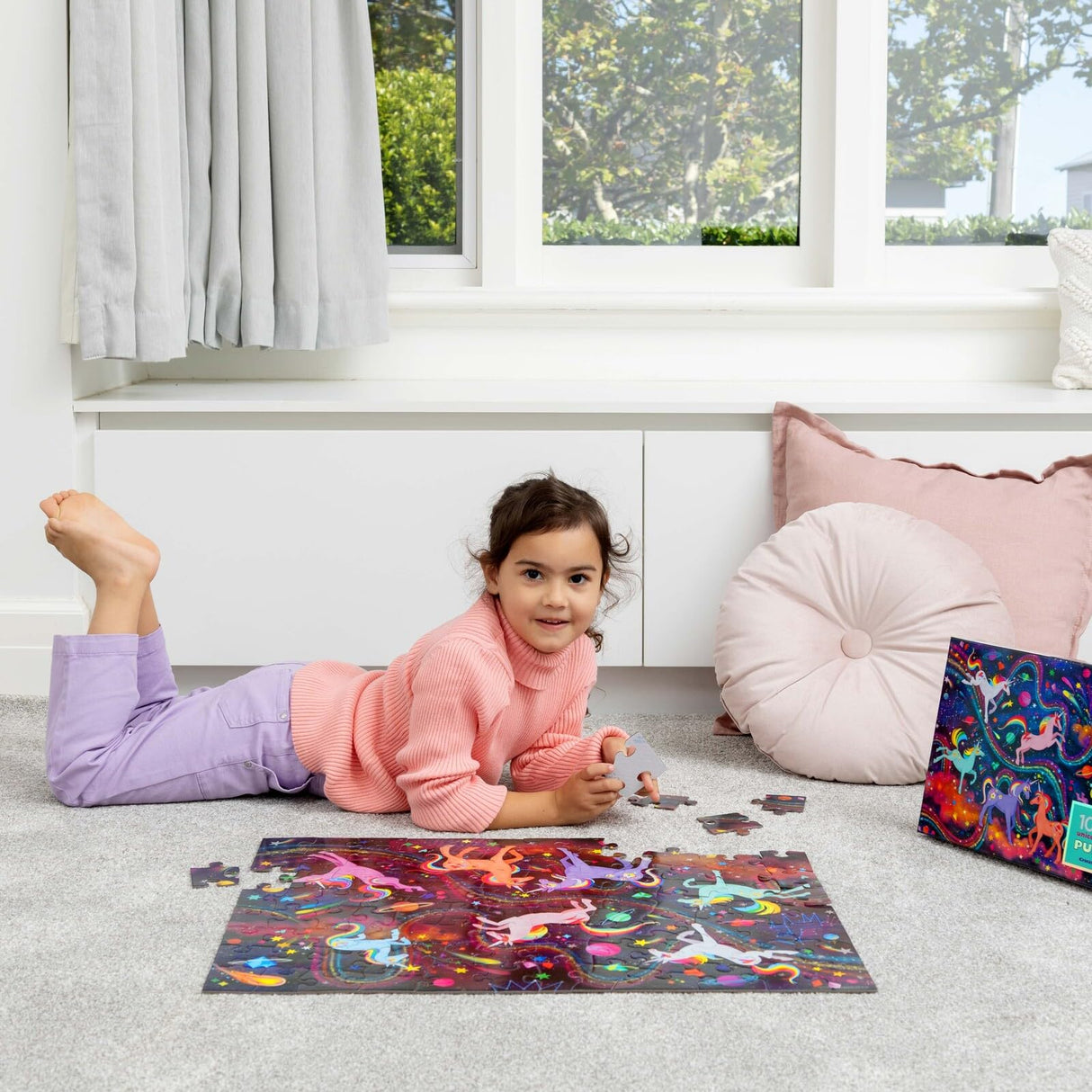 Crocodile Creek 100-Piece Jigsaw Puzzle for Kids Ages 5 and Up - Fun and Educational Table or Floor Holographic Foil Puzzle - Heavy-Duty Box for Storage - Unicorn Galaxy - 24" x 18" Finished Crocodile Creek