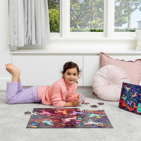 Crocodile Creek 100-Piece Jigsaw Puzzle for Kids Ages 5 and Up - Fun and Educational Table or Floor Holographic Foil Puzzle - Heavy-Duty Box for Storage - Unicorn Galaxy - 24" x 18" Finished Crocodile Creek