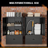 INTERGREAT Metal Storage Cabinet,Metal File Cabinet with Lockable Doors and Adjustable Shelves，Pantry Storage Cabinets for Garage,Home Office,Kitchen(Black) INTERGREAT