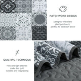 Dobuyly Grey Black Quilt Set Queen Size, Boho Plaid Patchwork Bedspreads Coverlet Set, 3 Pieces Soft Lightweight Microfiber Farmhouse Quilt Bedding Set for All Seasons 96"x90" Dobuyly