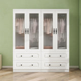 GraceGrove Armoire Wardrobe Closet with 4 Glass Doors and 4 Drawers, Closet Cabinet with and Hanging Rods and Storage, Wood Wardrobe for Bedroom, Tall Armoires and Wardrobes White GraceGrove