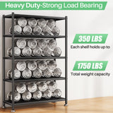 Metal Shelving for Storage, 5 Tier Adjustable Kitchen Storage Shelves with Wheels, Shelving Unit Bookshelf Utility Shelf Metal Storage Rack for Garage Pantry Closet Laundry, 35.8"x13"x59.65" PXRACK