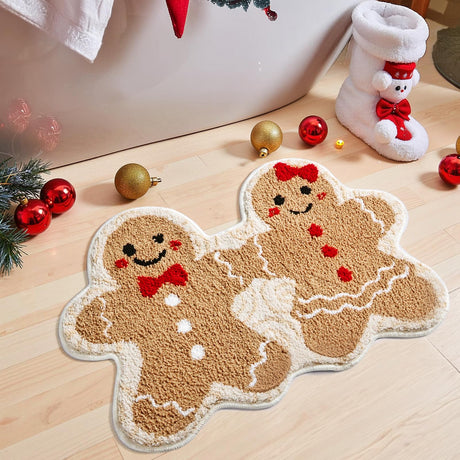 MelonBoat Christmas Outdoor Decorations: Gingerbread Couple Outdoor Doormat, Gingerbread Man Rug Tufted Carpet Room Decor, Unique Xmas Small Rugs Door Matt for Christmas Home Doorway Décor MelonBoat
