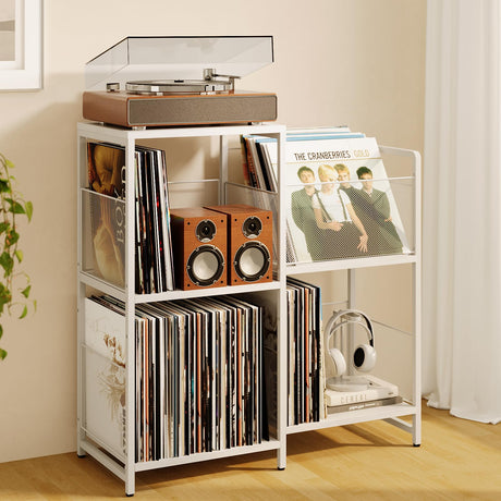 Anlanbor Record Player Stand, Record Player Table with Vinyl Storage Holds up to 300+ Albums,Storage Cabinet for Vinyl Record,White Turntable Stand Shelf for Living Room Bedroom Anlanbor
