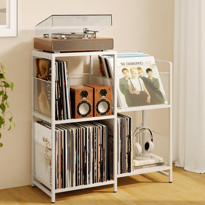 Anlanbor Record Player Stand, Record Player Table with Vinyl Storage Holds up to 300+ Albums,Storage Cabinet for Vinyl Record,White Turntable Stand Shelf for Living Room Bedroom
