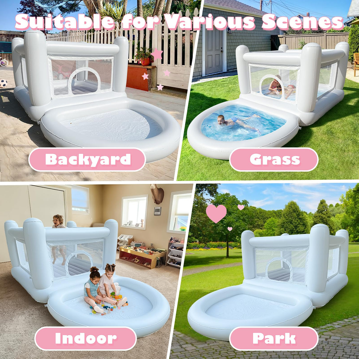 White Bounce House, Bounce House for Kids 3-6 with Ball Pit Pool, Toddler Mini Bounce House, Indoor Outdoor Inflatable Bounce House for Kids and Adults (Without Blower) CHUNNIAN