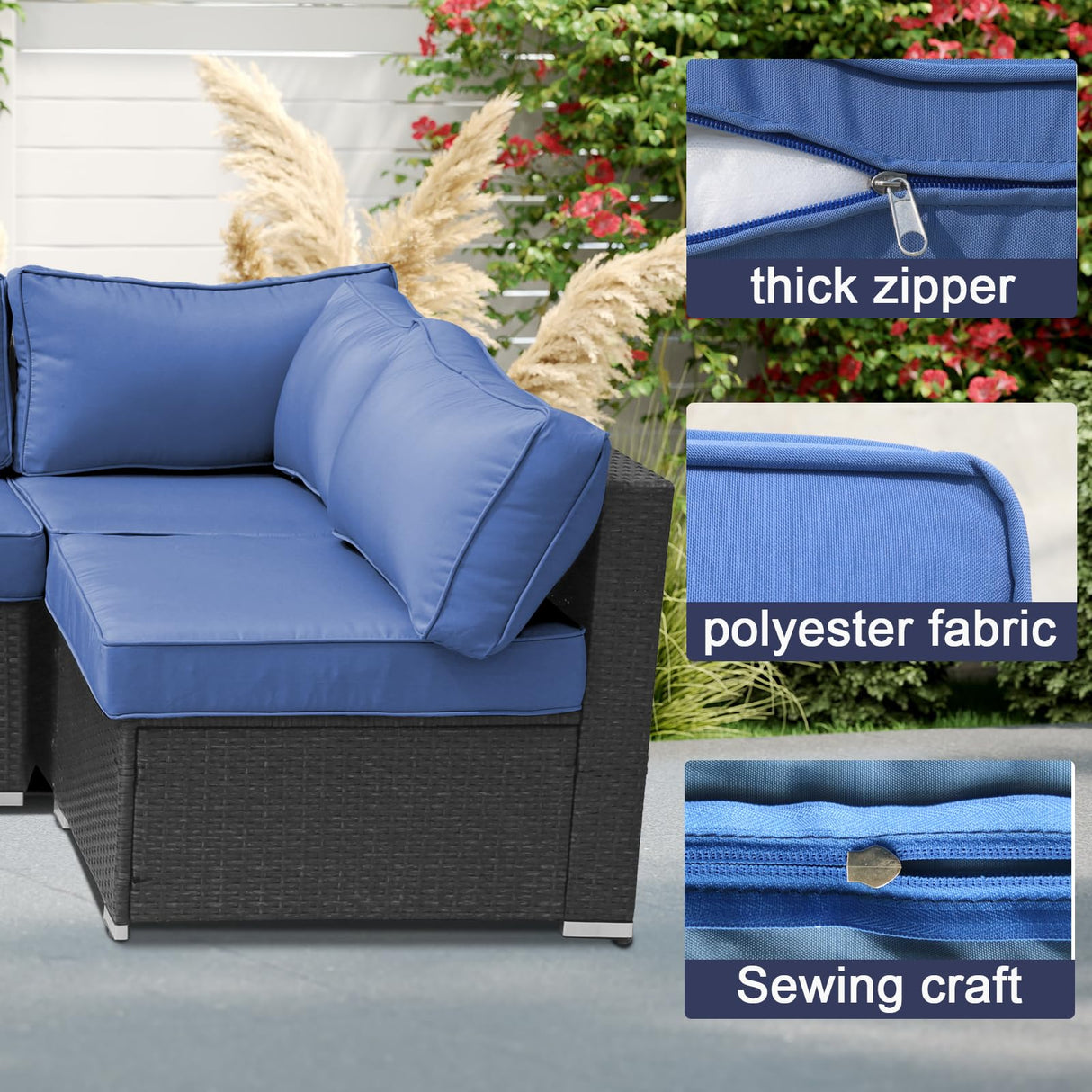FURNAWAY 14Pcs Outdoor Sofa Cushion Replacement Set - Water Repellent Patio Furniture Cushions for Sectional/Deep Seat,UV Resistant (Blue) FURNAWAY