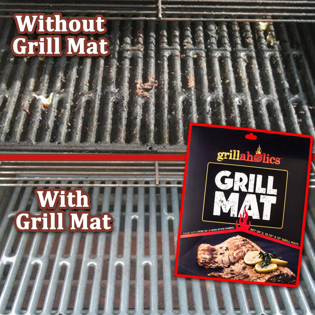 Grillaholics Heavy Duty Grill Mats - Set of 2 BBQ Mats Built to Last - Make Grilling Easier & Keep Grates Looking New - The Perfect Grilling Gift Grillaholics