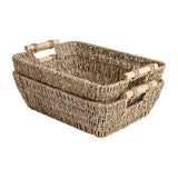StorageWorks Hand-Woven Large Storage Baskets with Wooden Handles, Seagrass Wicker Baskets for Organizing, 2-Pack StorageWorks