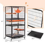 COZIVVOVV Large Cat Cage Indoor, 4-Tier Cat Enclosure Indoor with Hammock Bed, Cat Crates with 2 Ladders, Durable Wire Mesh Catios for Cats, Pet Cages for Cats with Wheels, Black COZIVVOVV