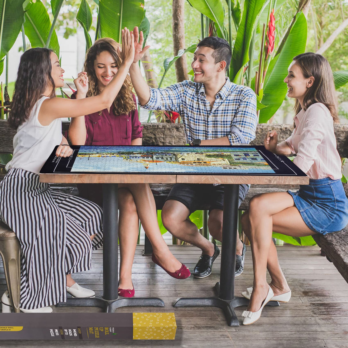 Lwoeo Jigsaw Puzzle Mat Roll Up, No Creases 49.2” x 35” Rubber Saver Pad Up to 3000 Pieces, Black Large Puzzel Matte Rollup with 6 Sorting Trays & 1 Storage Bag. Ideal for Holiday and Birthday Lwoeo