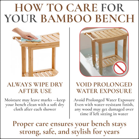 Bamboo Shower Bench with Handles and Shelf – Waterproof Stool for Inside Shower, Bathroom Foot Rest, Shaving Seat, Bamboo Shower Chair for Adults Teak shower bench