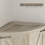 IRONCK Tall Corner Cabinet with 3 Wine Racks, Farmhouse Storage Cabinet with 4 Doors and Adjustable Shelves, Barn Door Design, Corner Bar Cabinet for Living Room, Kitchen, Laundry Room Rustic Maple IRONCK