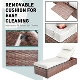 Rophefx Outdoor PE Wicker Patio Lounge Chairs Set of 2, Outside Rattan Pool Lounge Chair with Cup Holder & Adjustable Backrest, Brown Rattan Recliners for Poolside Deck Beach Yard (White Cushions) Rophefx