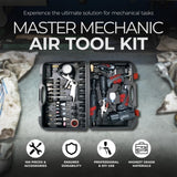 Master Mechanic 100 Piece Air Tool Kit with Impact Wrench, Straight Die Grinder, and Ratchet Wrench for Tools and Home Improvement, Black Frita