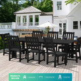 LOUNZY 9 Pieces Patio Dining Sets, Outdoor HDPE Furniture Set for 8 w/ 2" Hole Cut-Out Dining Table with 8 Patio Chairs(2 W/Armrest, 6 w/o Armrest), Black LOUNZY