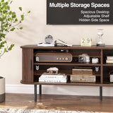 FiveWillowise 63" Mid Century Modern Fluted TV Stand for TVs up to 75 Inch, Gaming Entertainment Center with Tambour Slatted Sliding Doors, Media TV Consoles Table for Living Room, Walnut FiveWillowise