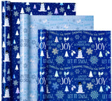 WRAPAHOLIC Christmas Wrapping Paper Roll - Mini Roll - 3 Rolls - 17 Inch x 120 Inch Per Roll - Blue and White Winter Wondland, Snowflake, Snowman Holiday Collection with Metallic Foil Shine WRAPAHOLIC