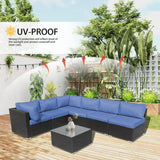 FURNAWAY 14Pcs Outdoor Sofa Cushion Replacement Set - Water Repellent Patio Furniture Cushions for Sectional/Deep Seat,UV Resistant (Blue) FURNAWAY