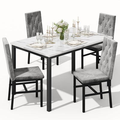 Hooseng Dining Table Set for 4, Faux Marble Small Kitchen Table Chairs Set of 4 with Luxurious Button Tufted Dinner Chairs for Kitchen and Dining