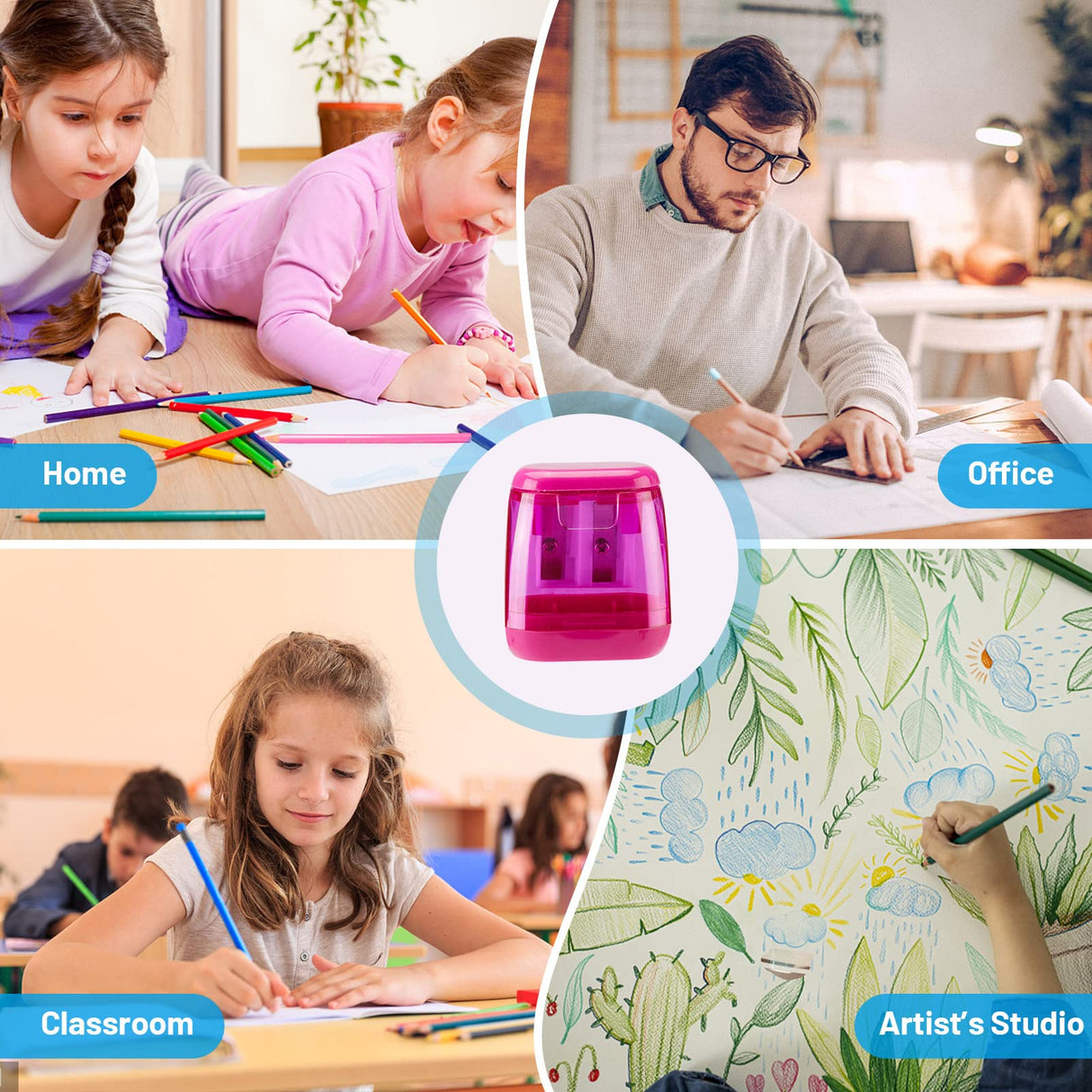 NeaLia Colored Pencil Sharpeners Manual, Hand Held Small Compact Pencil Sharpener for Kids with Lid Dual Hole, (8-11mm) No.2/Makeup Pencils Classroom Adults Artist Students School Home Office -4PCS NeaLia