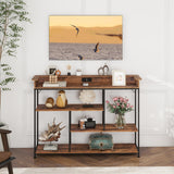 Welfuturer Console Table with Outlets and USB Ports 4Tier Sofa Table with LED Light and Open Shelves Industrial Entryway Hallway Side Table for Living Room Foyer Couch Hallway Rustic Brown Welfuturer