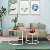 HOJINLINERO Round Coffee Table Set of 2 End Table for Living Room,Stacking Side Tables,Sturdy& Easy Assembly,Wood Look Accent Furniture with Metal Frame,Industrial/Modern Coffee Table White+Teak OAKDK HOJINLINERO