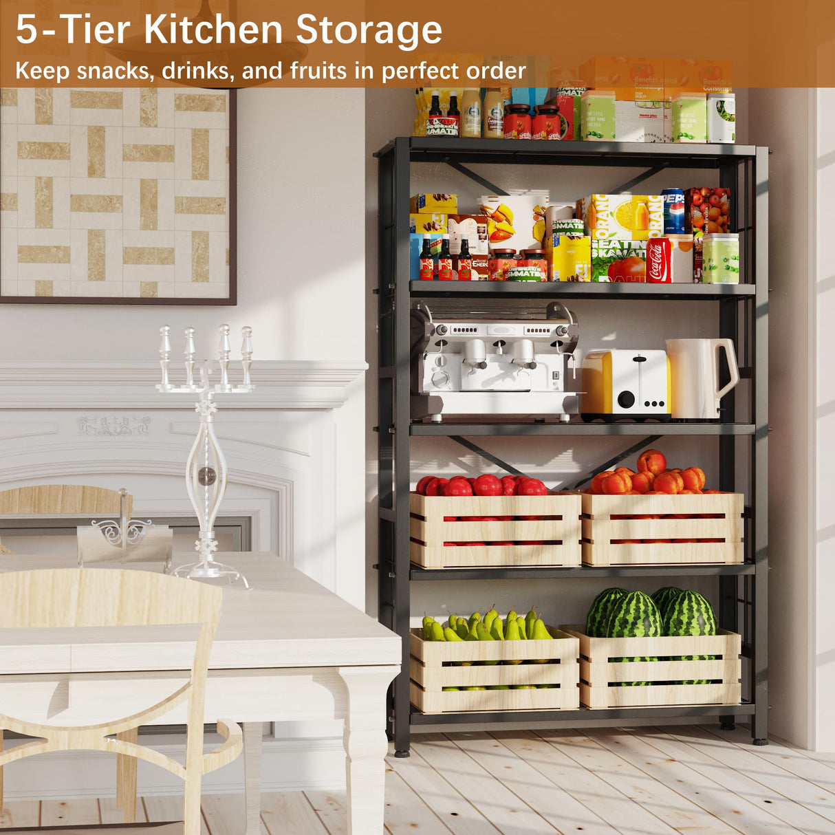 GIOTORENT 5-Wire Heavy-Duty Shelf, Standing Storage Shelves, Metal Shelving Unit Pantry Rack, 1500LB Load Capacity, for Garage Kitchen Organizer (Black) GIOTORENT